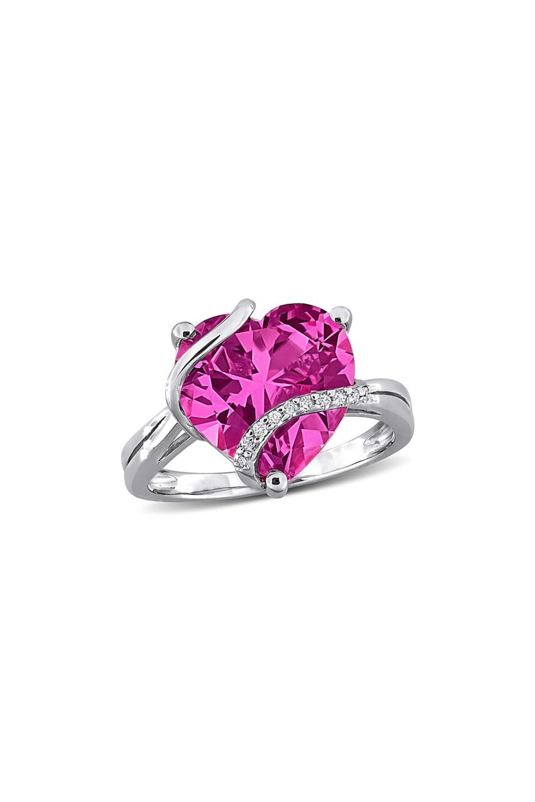 Sterling Silver Lab Grown Pink Sapphire & Diamond Heart Ring, Main, color, PINK