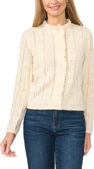 CeCe Ruffled Pointelle Cardigan