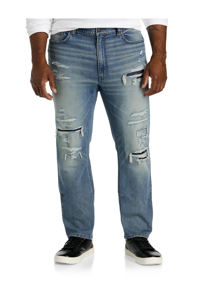 Big & Tall Worn-In Rip and Repair Tapered-Fit Jeans, Main, color, WORN TO PIECES