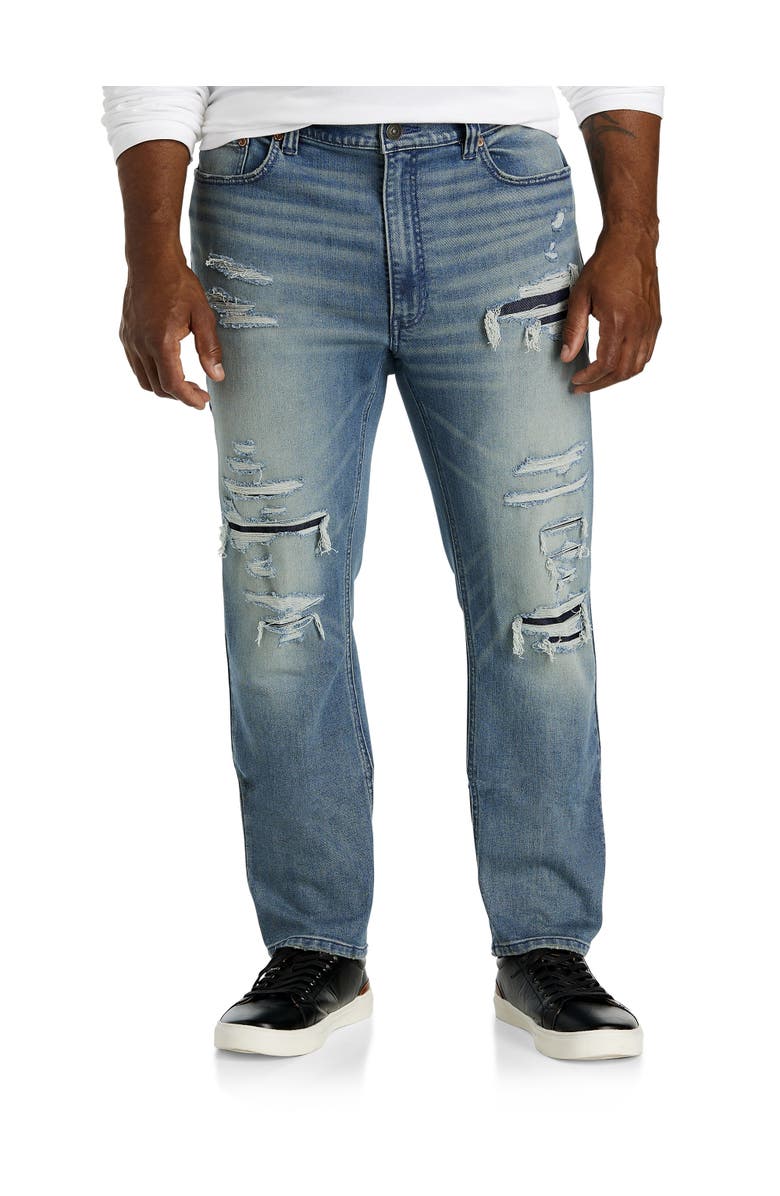 True Nation by DXL Worn-In Rip and Repair Tapered-Fit Jeans, Main, color, Worn To Pieces