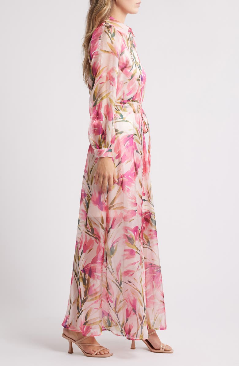 Julia Jordan Floral Long Sleeve Maxi Shirtdress, Alternate, color, Pink Multi