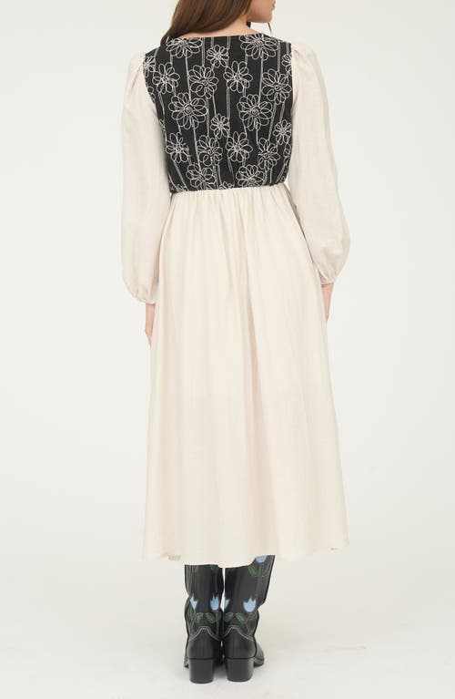 Blu Pepper Floral Embroidered Long Sleeve Midi Dress In White