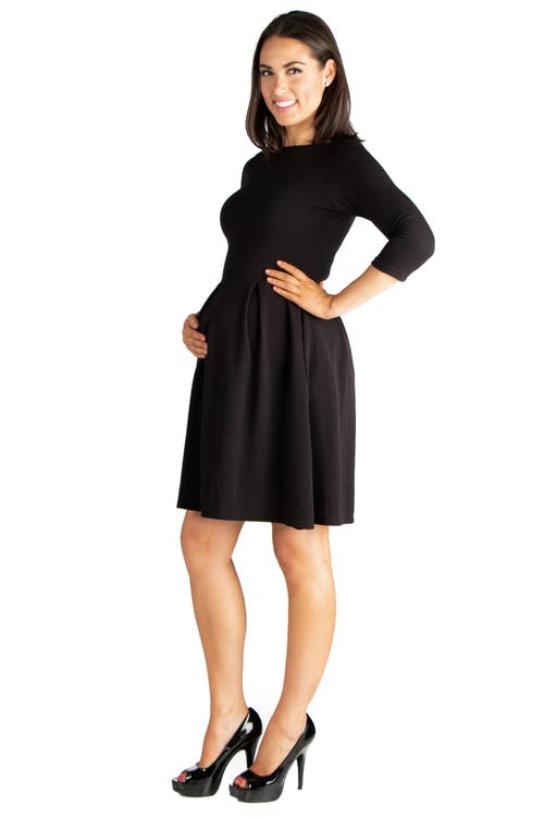 24seven Comfort Apparel Perfect Fit And Flare Maternity Pocket Dress In Black