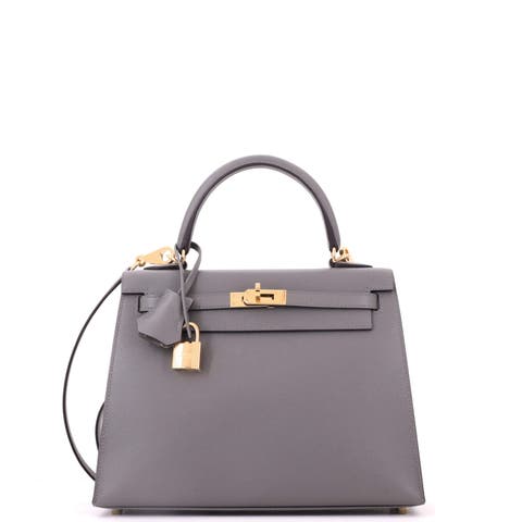Kelly Handbag Grey Madame With Gold Hardware 25