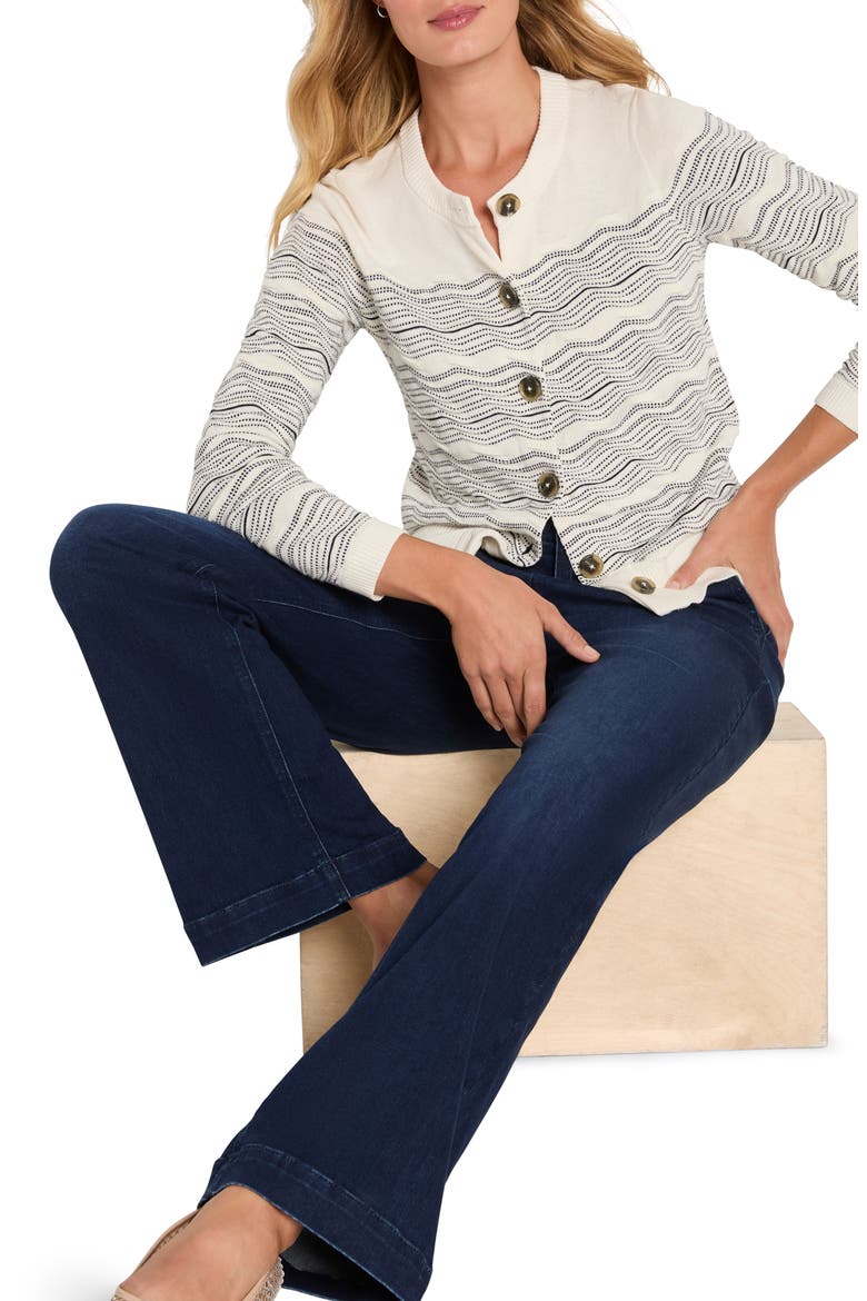 Zigzag Stripe Linen Blend Cardigan, Alternate, color, CREAM MULTI