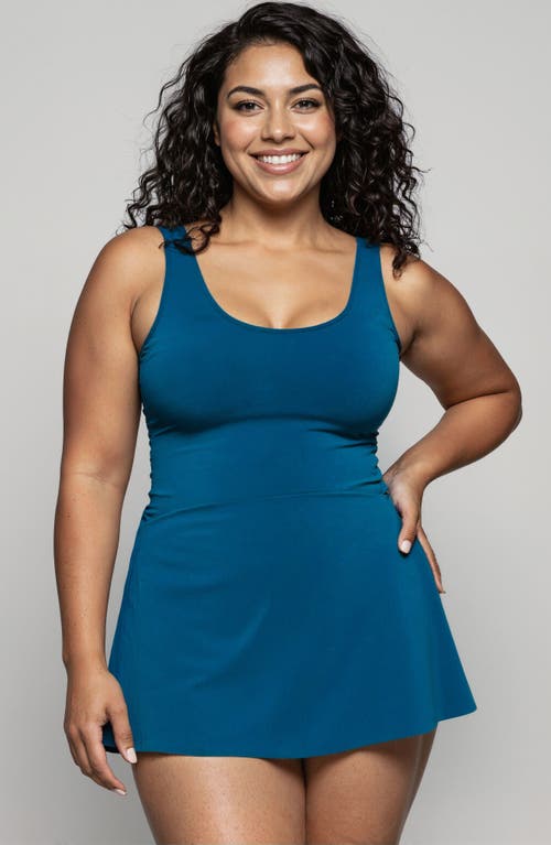 Calypsa Plus Size Hayley Tankini-style Swim Dress With Adjustable Straps And Hidden Bikini Bottoms In Blue
