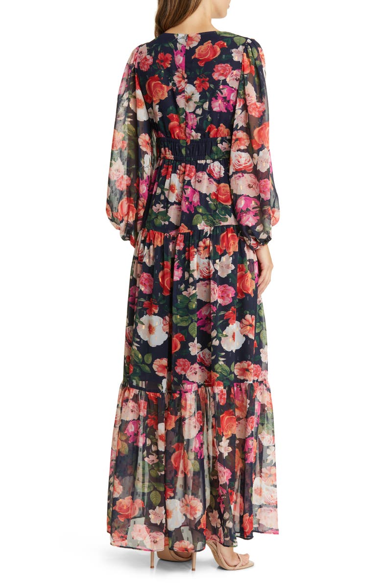 Eliza J Floral Long Sleeve Chiffon Maxi Dress, Alternate, color, 