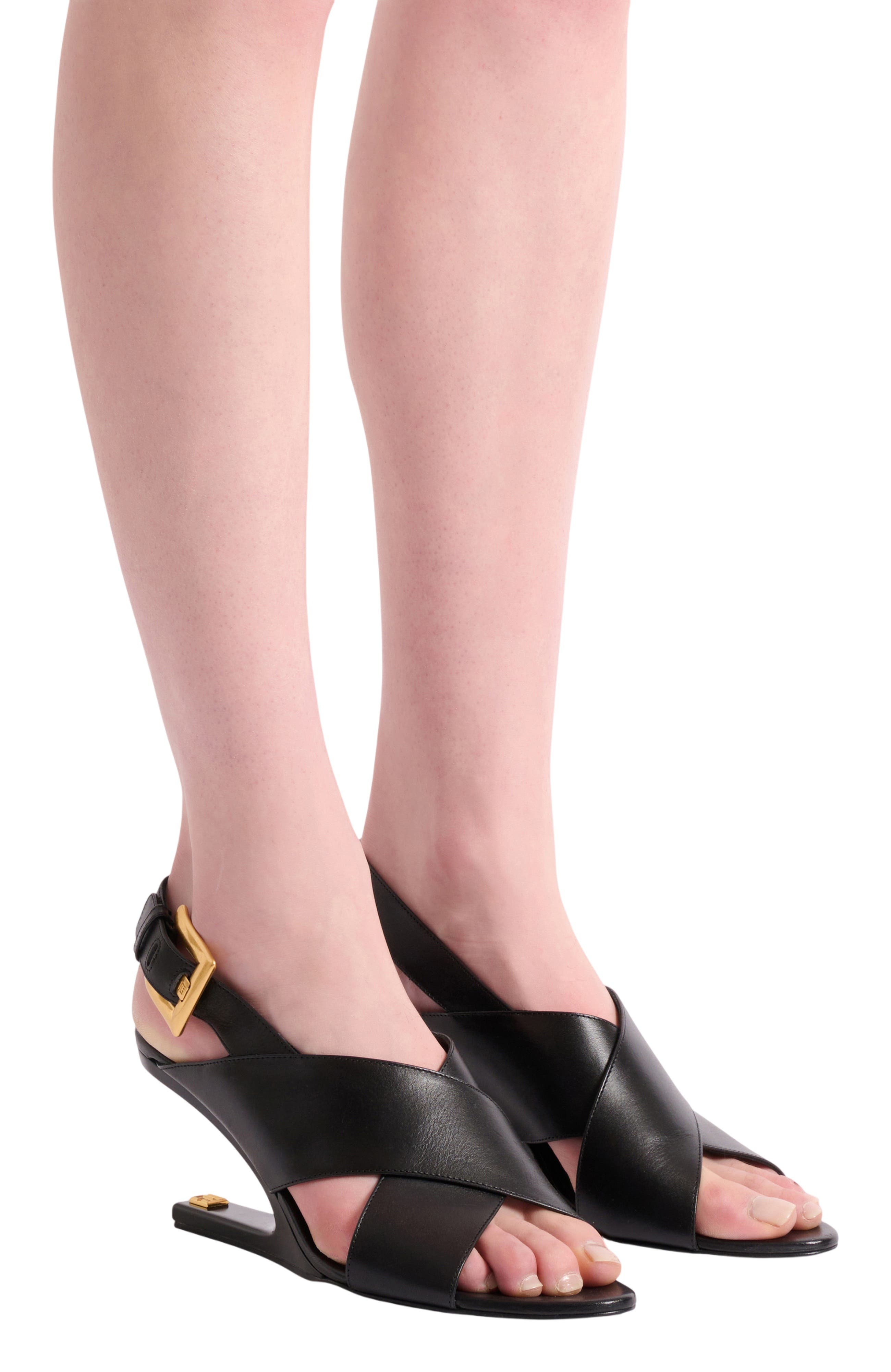 Balmain Anthem No Wedge smooth leather sandals, Alternate, color, Black