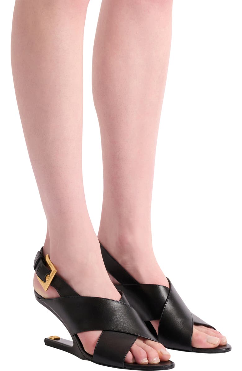 Balmain Anthem No Wedge smooth leather sandals, Alternate, color, Black