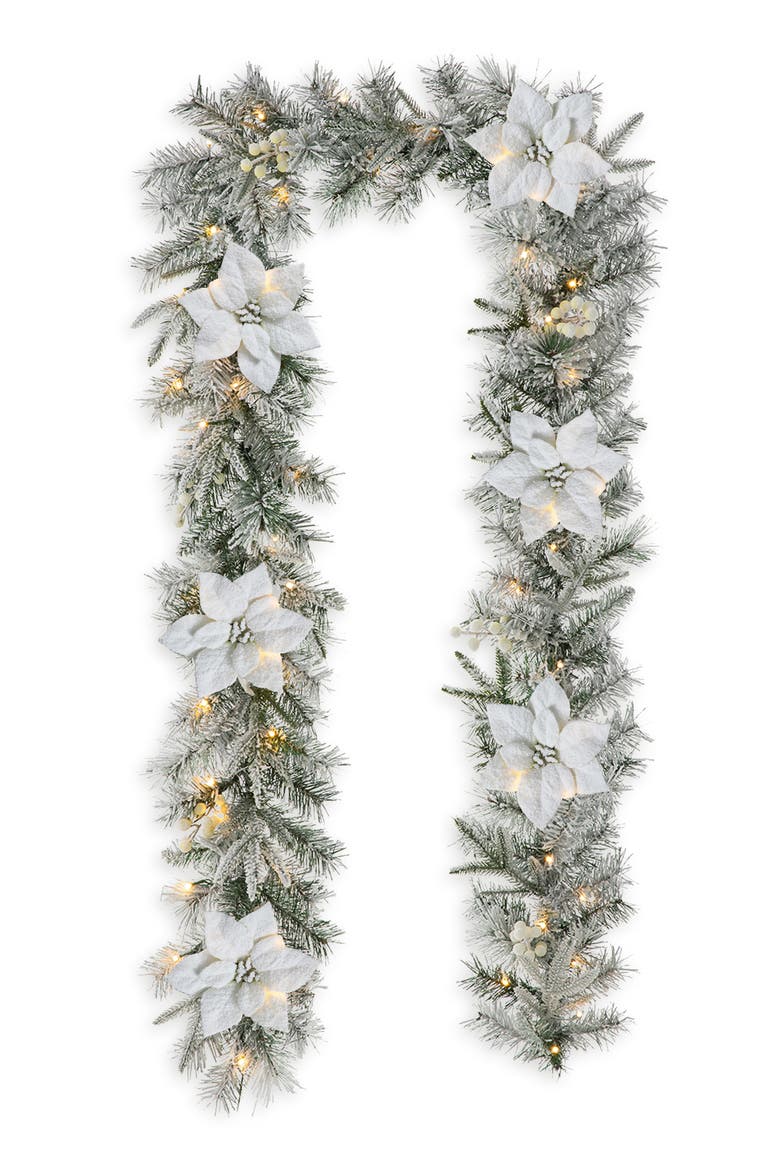 9ft Pre-Lit Snow Flocked Christmas Garland with Timer, Main, color, White