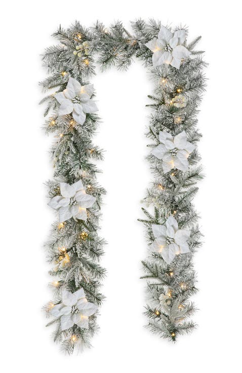 9ft Pre-Lit Snow Flocked Christmas Garland with Timer