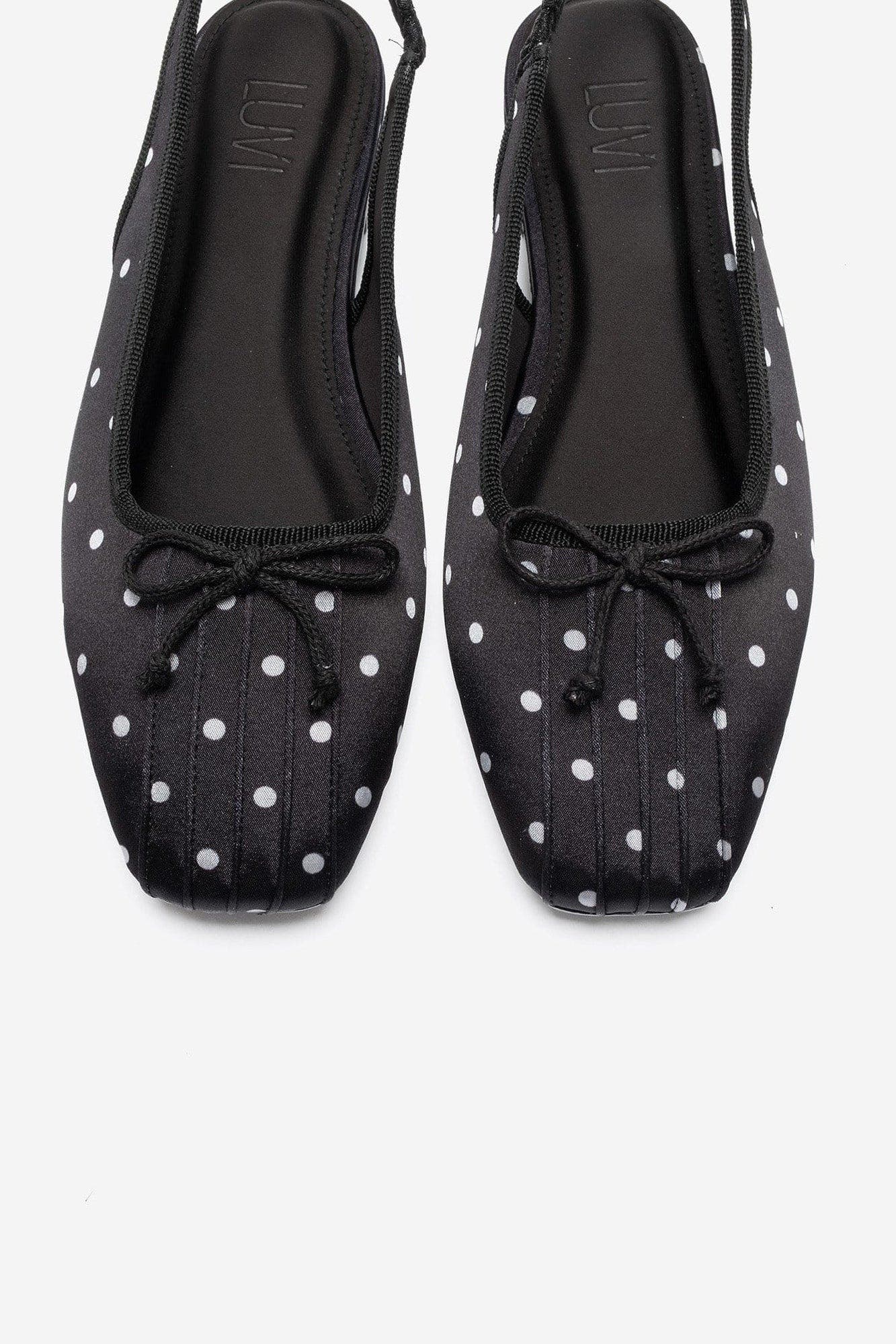 Zelvia Bow Slingback Ballet Flat, Alternate, color, Black Polka Dot