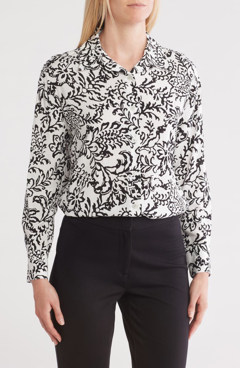 T Tahari Patterned Button-Up Shirt, Main, color,