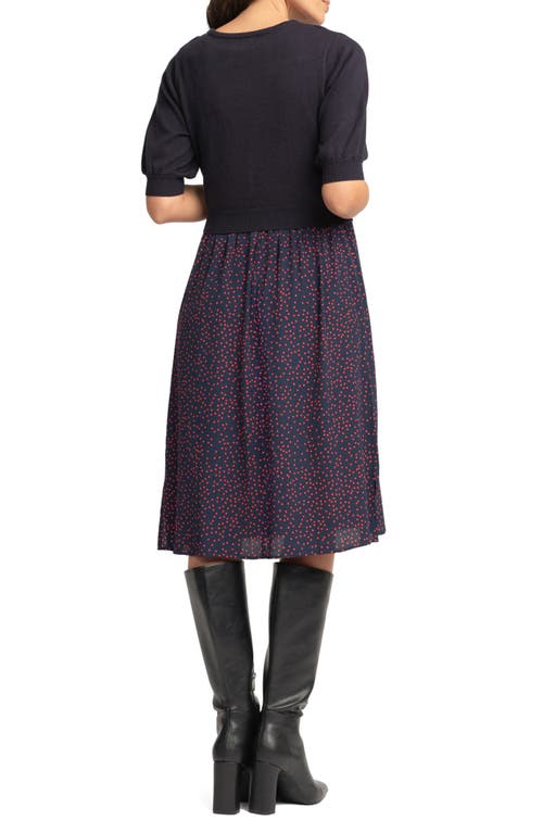 Shop Seraphine Mixed Media Maternity/nursing Dress In Blue Multi