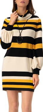 IVONNE Long Sleeve Color Block Shift Dress
