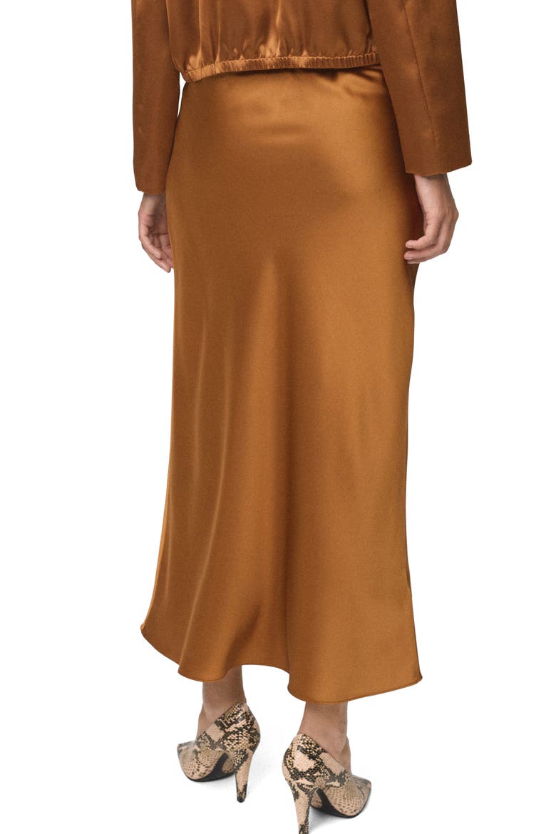 Mia Satin Midi Skirt, Alternate, color, COGNAC