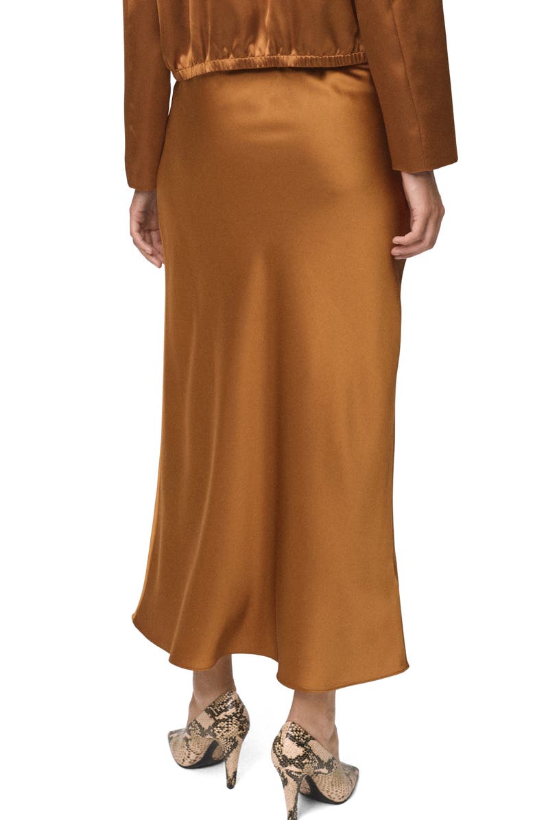 MANGO Mia Satin Midi Skirt, Alternate, color, Cognac