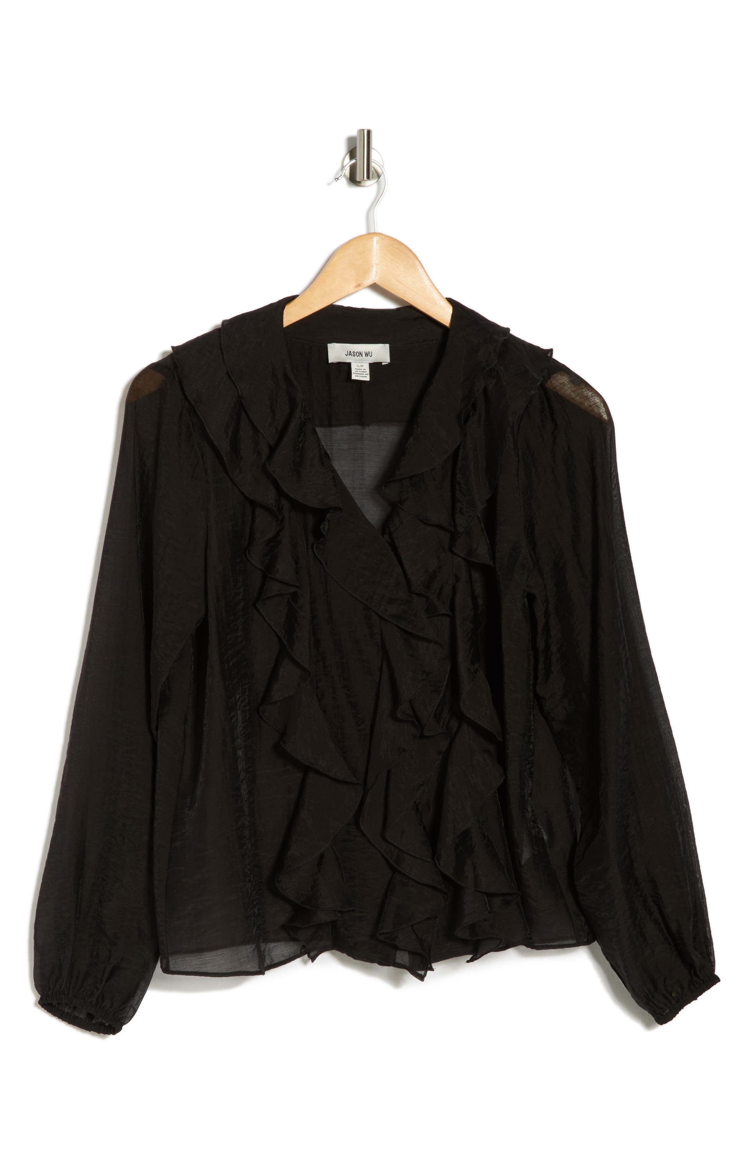 JASON WU Ruffle V-Neck Long Sleeve Top