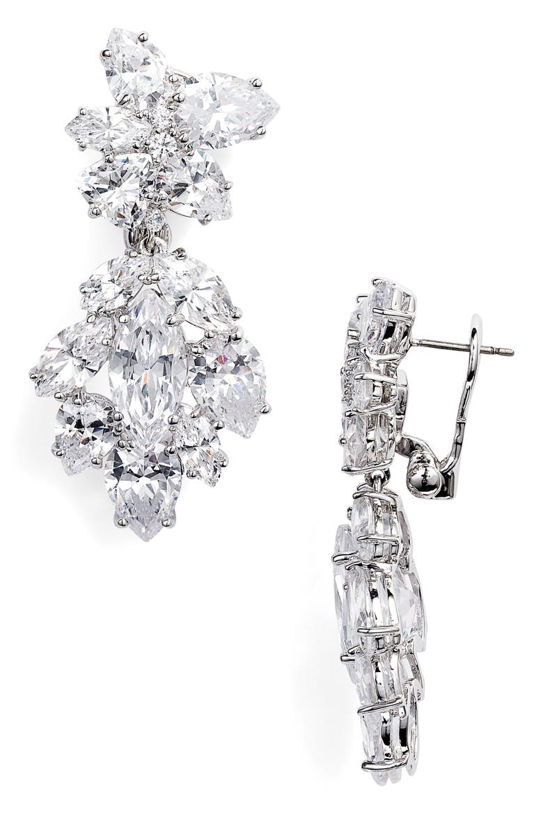 Cubic Zirconia Drop Earrings, Main, color, CLEAR- SILVER