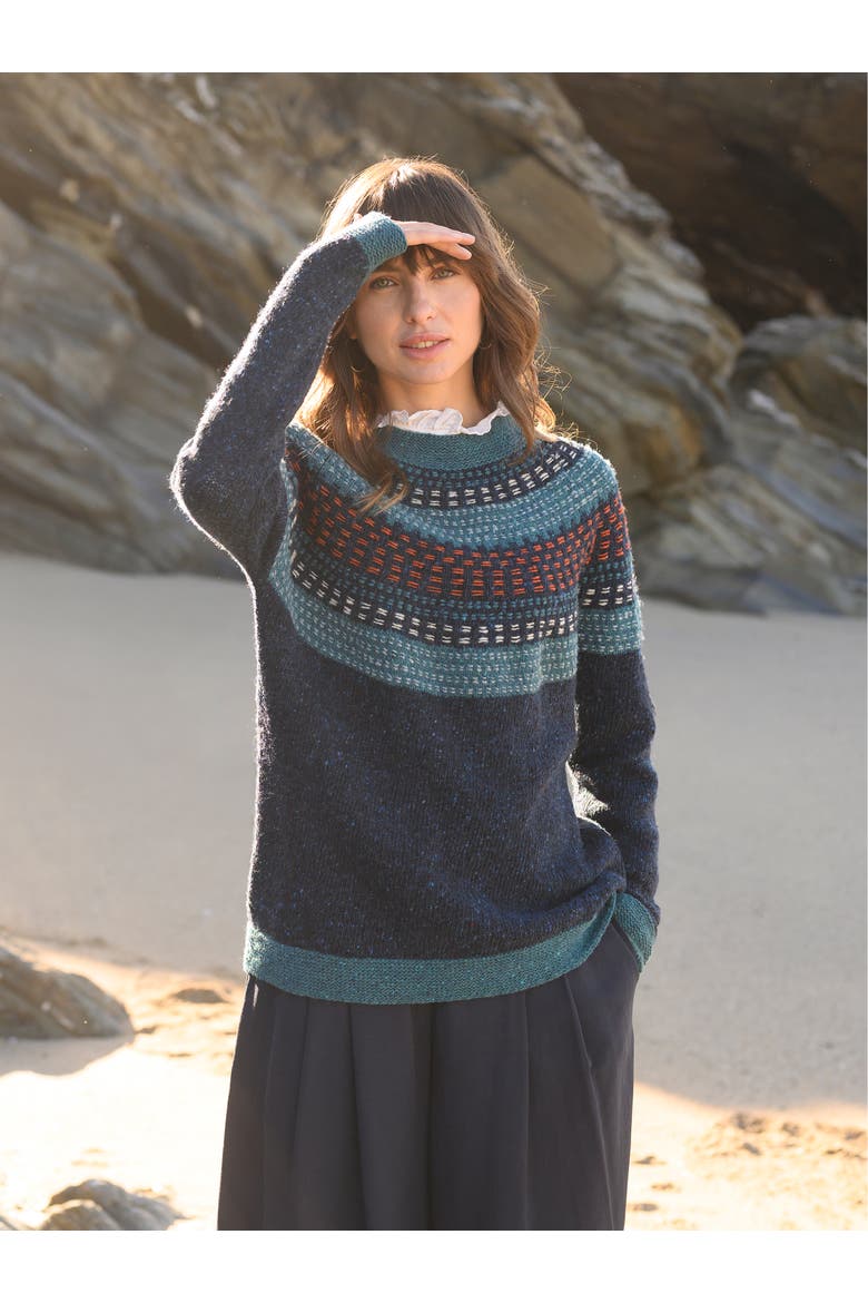 Float Stitch Yoke Donegal Sweater, Alternate, color, ICELANDIC BLUE