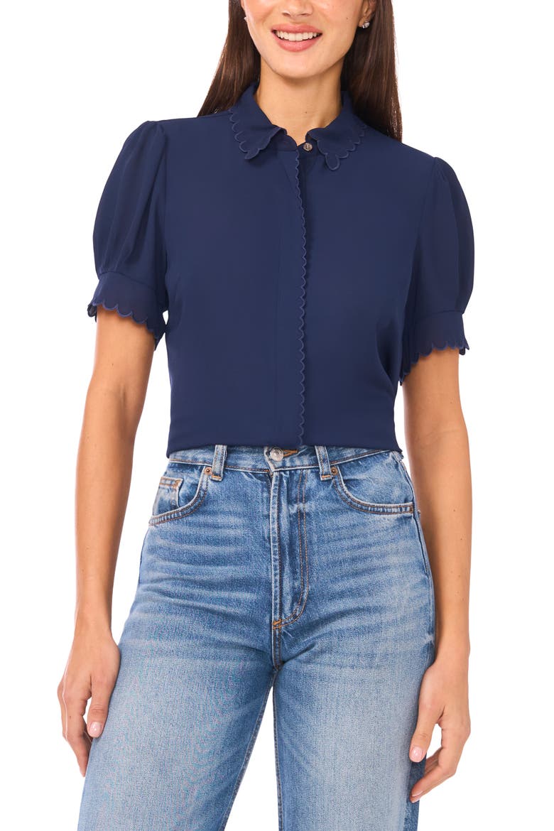 Scallop Short Sleeve Top, Main, color, CLASSIC NAVY