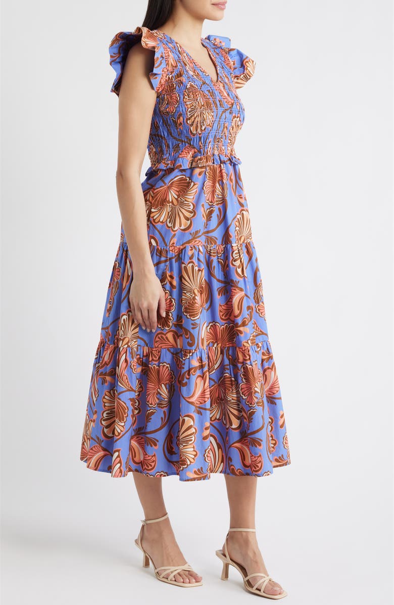 Vince Camuto Smocked Bodice Tiered Maxi Dress, Alternate, color, Pry