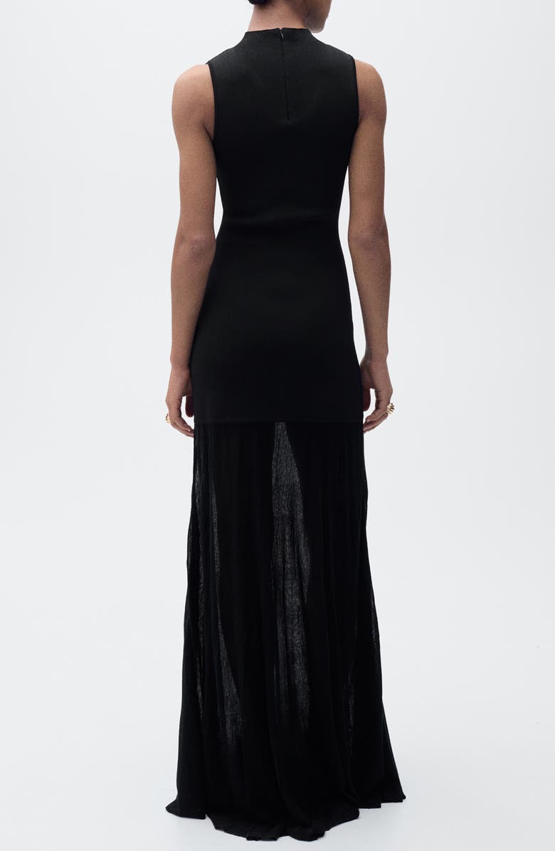 MANGO Mock Neck Semi Sheer Knit Gown, Alternate, color, Black