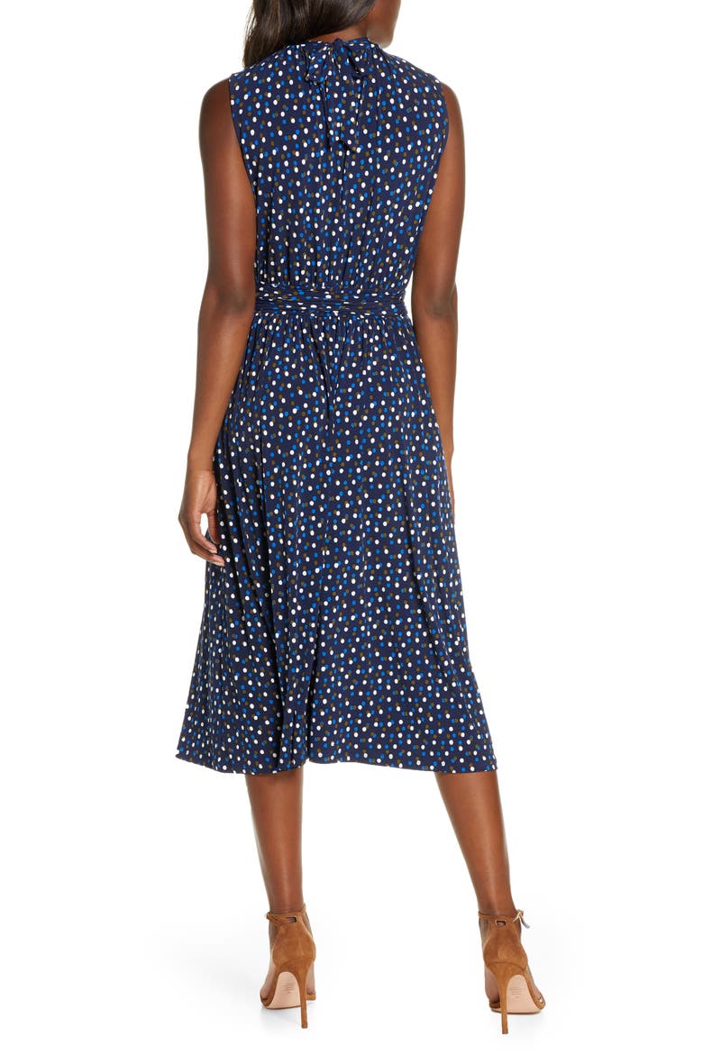 Mindy Print Midi Dress, Alternate, color, TWILIGHT DOT CLASSIC NAVY