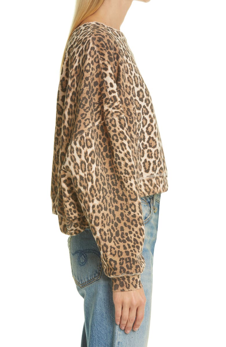 R13 Patti Leopard Print Asymmetric Off the Shoulder Sweatshirt, Alternate, color, 