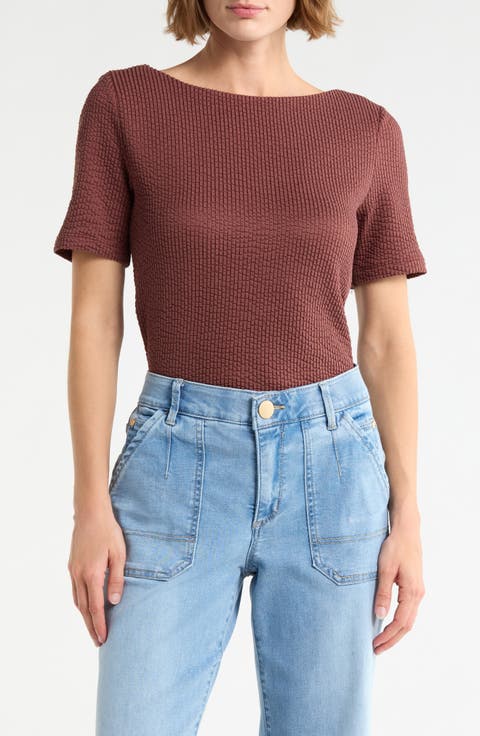 Boat Neck Knit T-Shirt