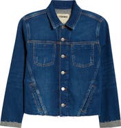 L'AGENCE Janelle Slim Fit Raw Hem Denim Trucker Jacket