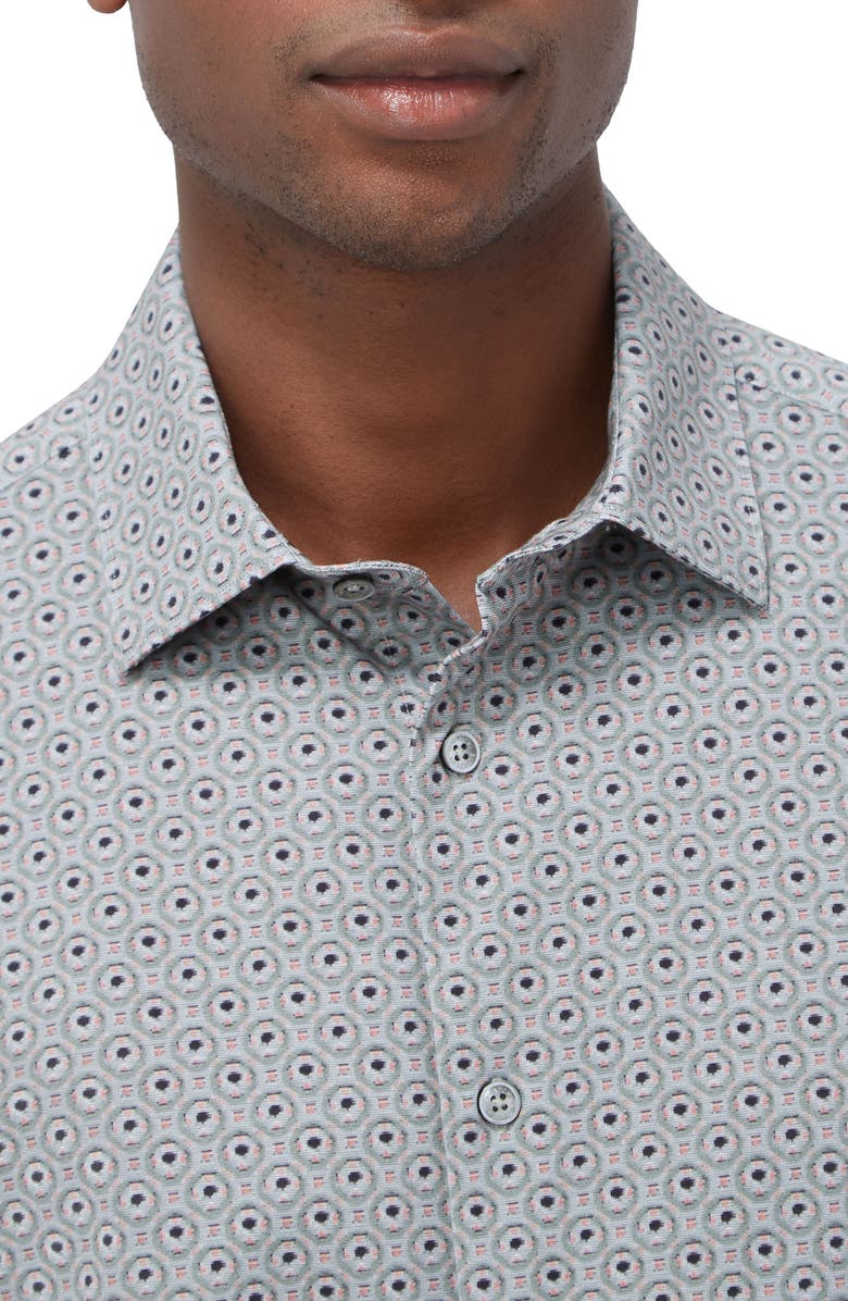 Bugatchi James OoohCotton<sup>®</sup> Geo Print Button-Up Shirt, Alternate, color, Khaki