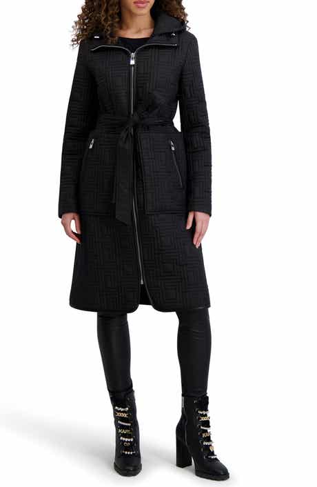 KARL LAGERFELD PARIS Hooded Belted Quilted Zip Jacket