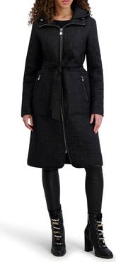 KARL LAGERFELD PARIS Hooded Belted Quilted Zip Jacket