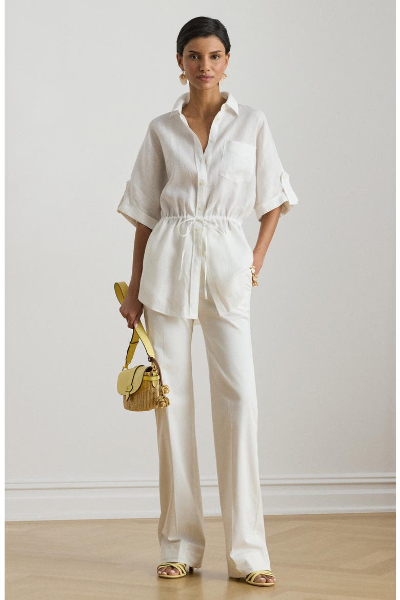 Linen Roll-Tab Sleeve Tunic, Alternate, color, WHITE