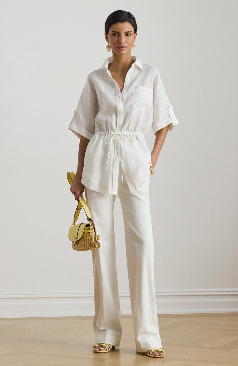 Lauren Ralph Lauren Linen Roll-Tab Sleeve Tunic, Alternate, color, White