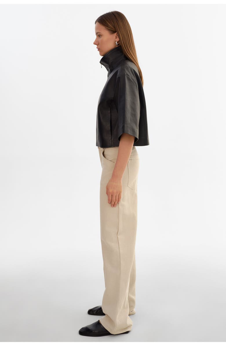 LAMARQUE Elin | Leather Funnel Neck Jacket, Alternate, color, Black