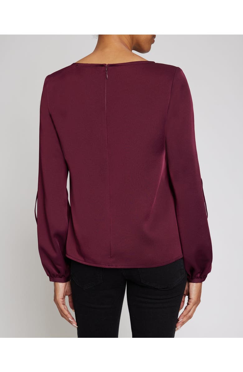 Santorelli LIVI Long Sleeve Top with Grommet Detail in Smooth Crepe, Alternate, color, Sangria