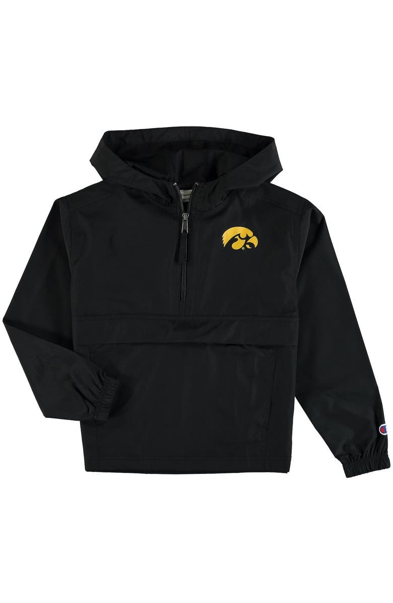 Champion Youth Champion Black Iowa Hawkeyes Pack & Go Quarter-Zip Windbreaker Jacket, Main, color, Black