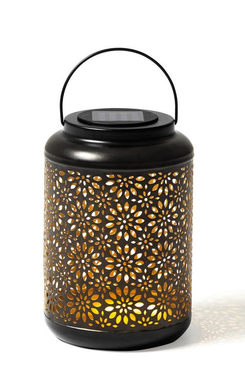 Metal Cutout Flower Solar Powered Outdoor Hanging Lantern with LED Light