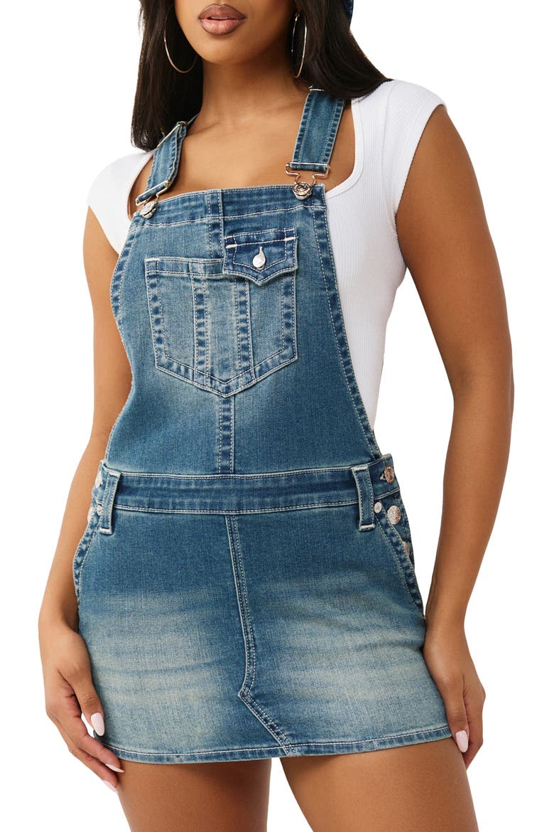 Denim Overall Minidress, Main, color, FLORAL DREAM