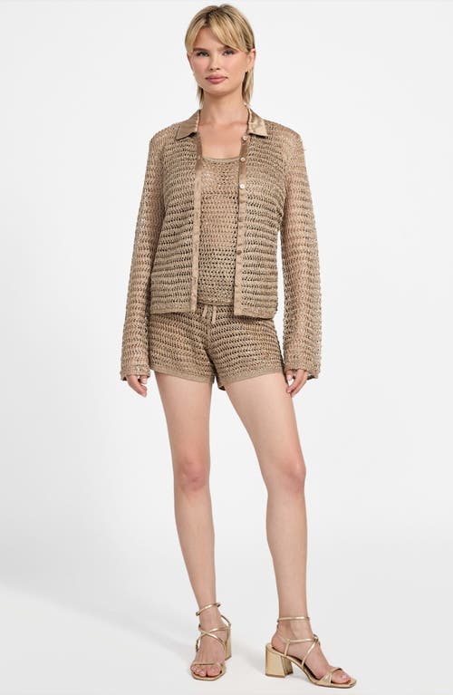 Guess Bella Sequin Open Stitch Shirt In Brown