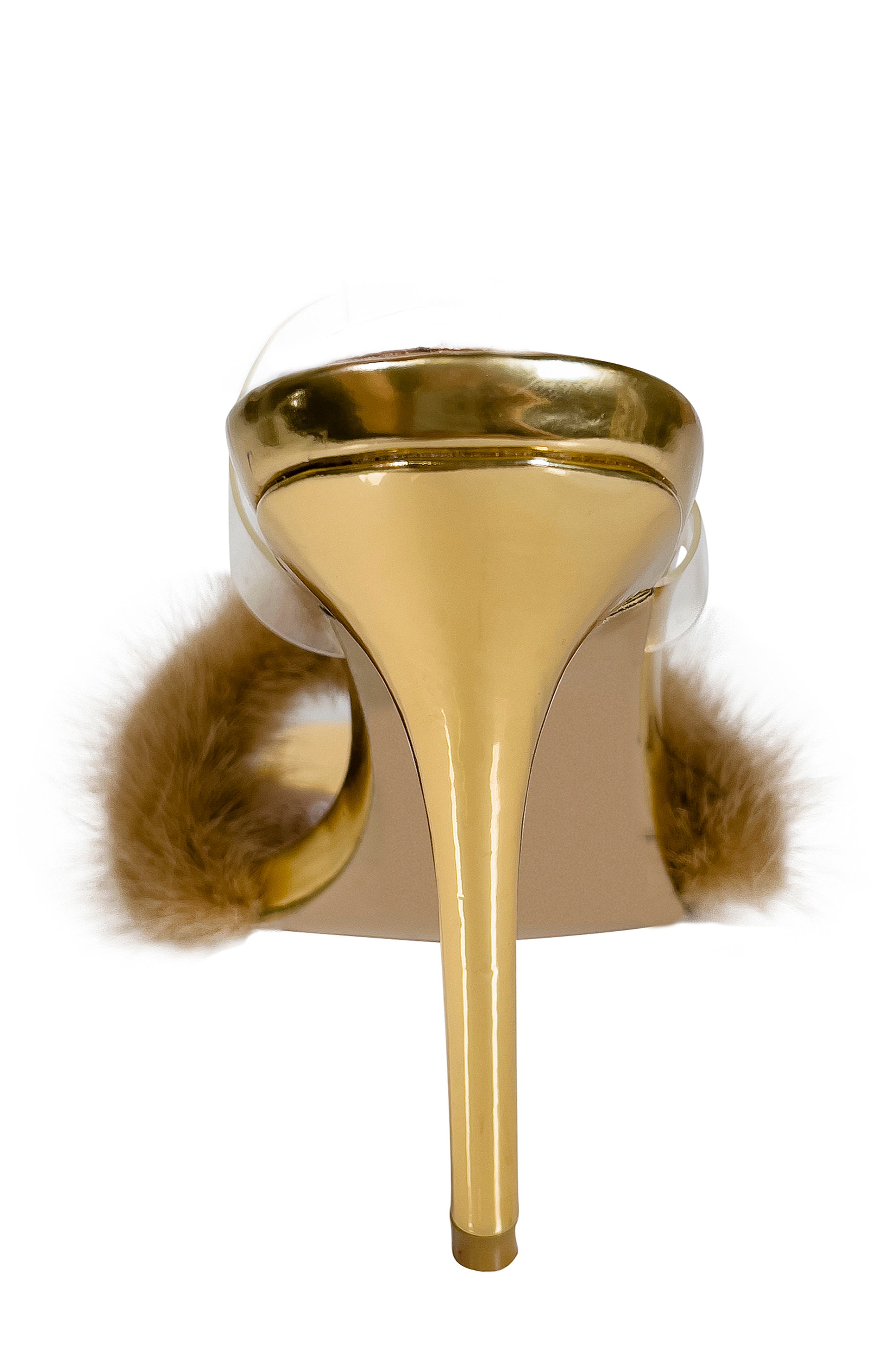 Foxy Faux Fur Sandal, Alternate, color, GOLD