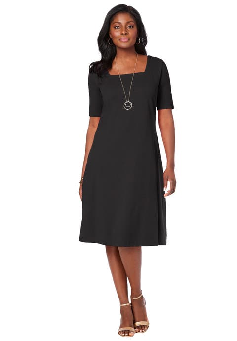 Stretch Cotton Square Neck Midi Dress (Plus)