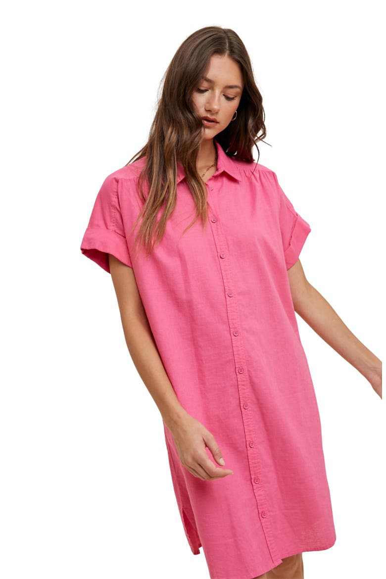 Linen & Cotton Blend Mini Shirtdress, Alternate, color, FUCHSIA