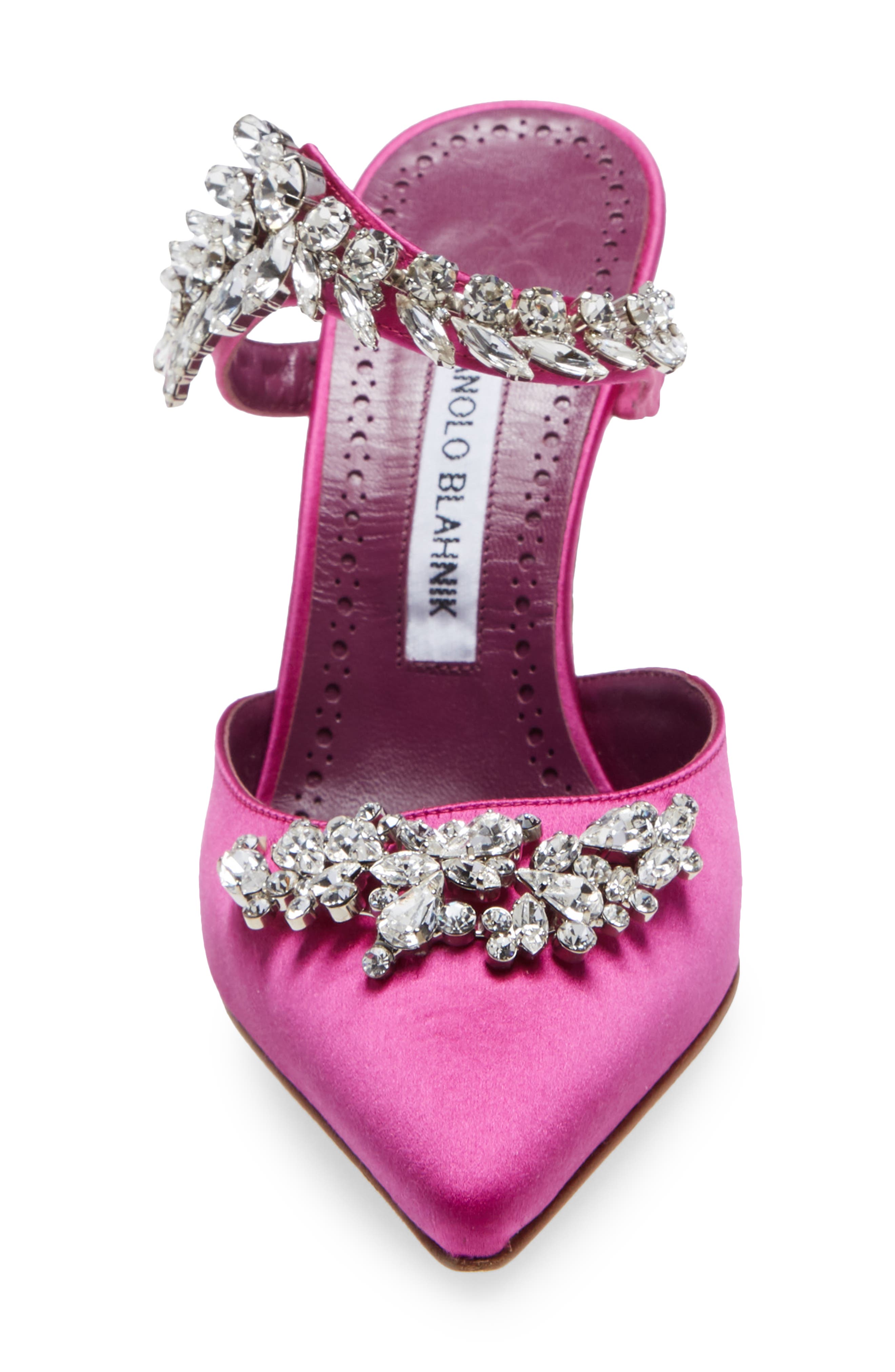 Manolo Blahnik Lurum Crystal Leaf Pointed Toe Mule, Alternate, color, 
