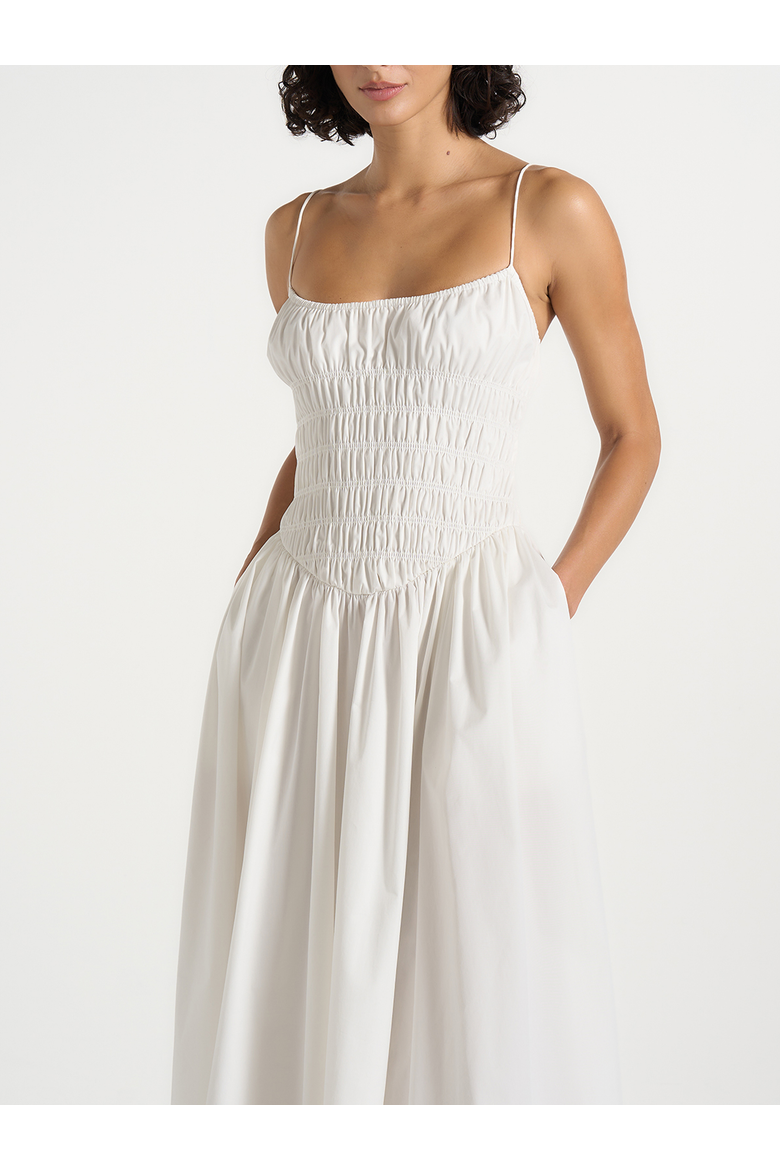 Elva Smocked Waist Cotton Maxi Dress, Alternate, color, White