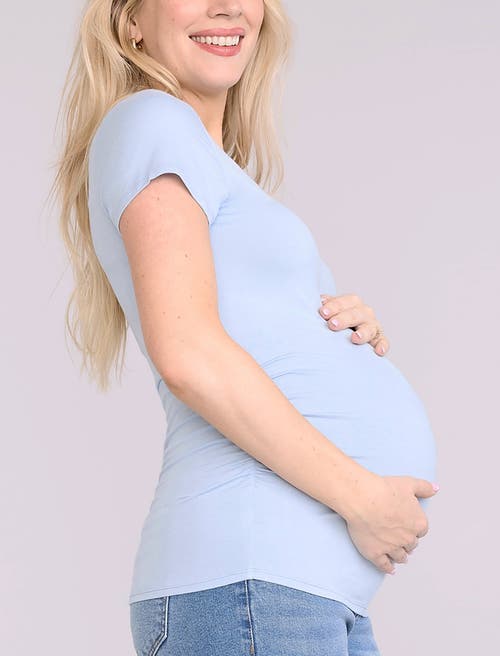 Motherhood Maternity V-neck Side-ruched Maternity Short Sleeve Tee In Blue