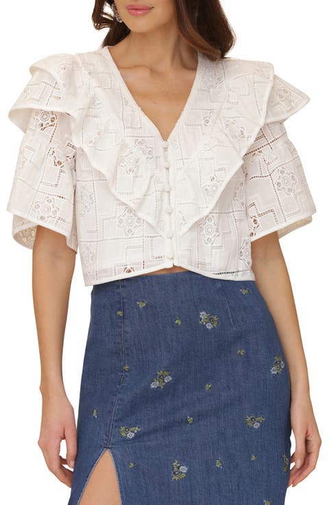 Ruffle Tiered Button-Up Crop Top