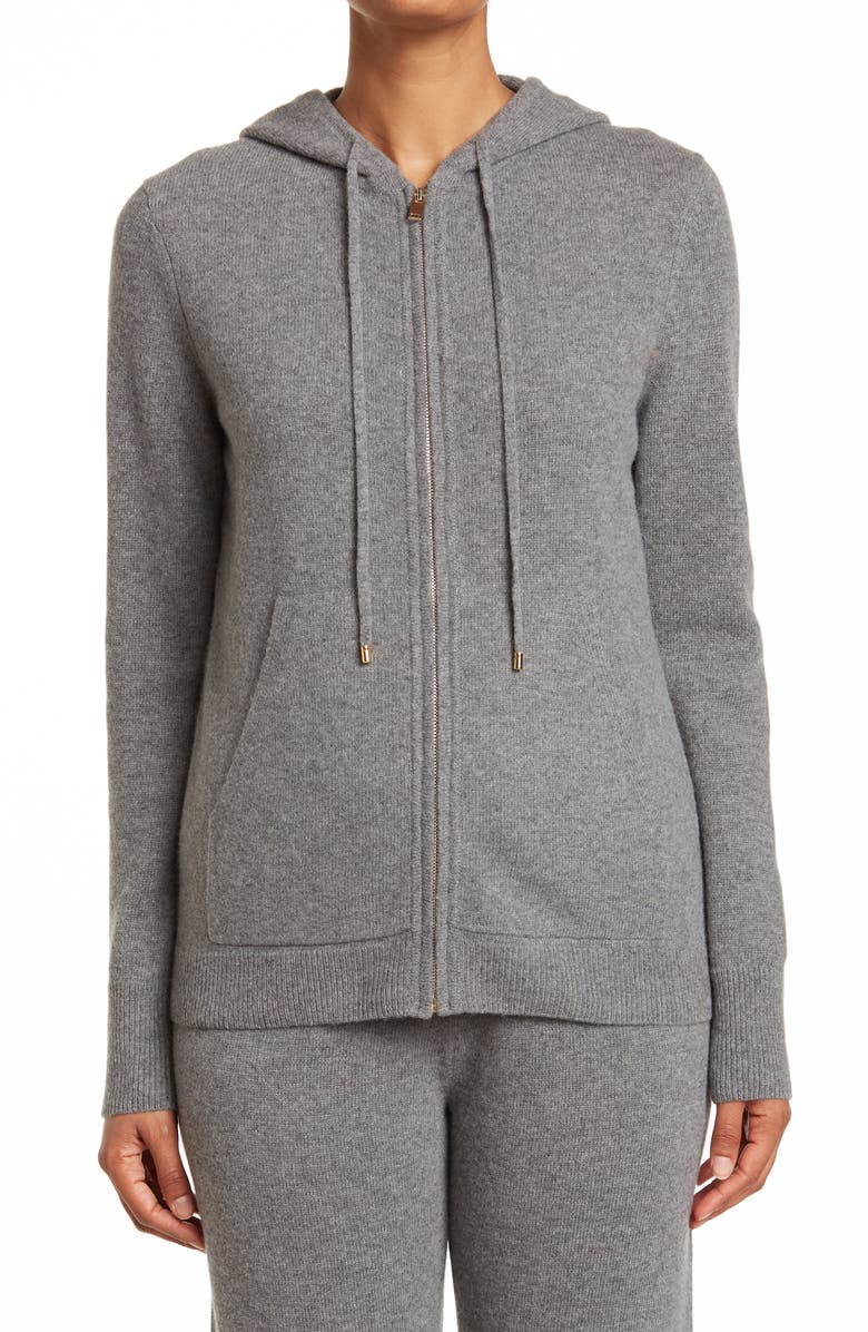 St. John Collection Hooded Zip Front Wool Blend Cardigan, Alternate, color,